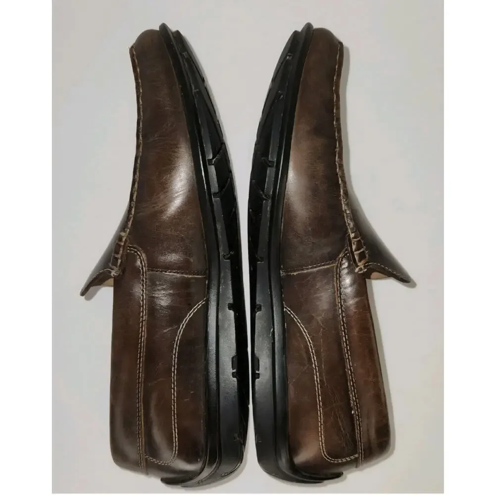 Ecco Leather Driving Slip On Classic Moc Loafer Mens 9 Brown Dress Shoe